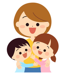 お母さんに抱きつく子供達　家族