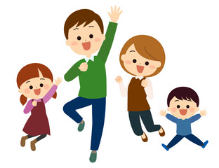 喜びでジャンプする家族　長袖