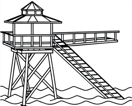 black and white lifeguard tower on water clip art preview