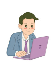 Businessman in Suit Working on Computer - Professional Cartoon