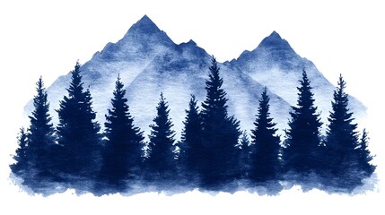 Fototapeta premium Watercolor Mountain Landscape with Forest Trees