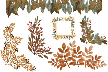 isolated of autumn leaves watercolor frame