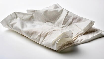 Crumpled White Paper Towel on White Background