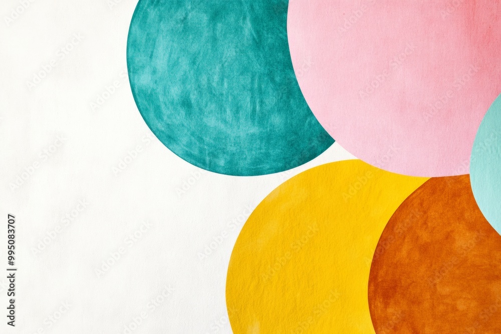 Poster colorful abstract art with overlapping circular shapes on white background