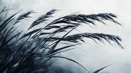 Obraz premium Abstract Watercolor Painting of Grass Blades in Black and White