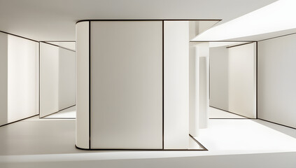 An empty white room with a window, showcasing minimalist design and open space	