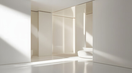 An empty white room with a window, showcasing minimalist design and open space	