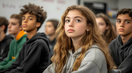 Obraz premium Attentive Students Listen Carefully to the Instructor in a Classroom Setting