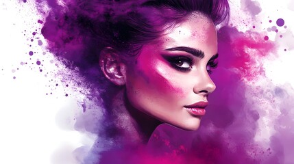 Fototapeta premium Abstract Watercolor Portrait of a Woman with Purple and Pink Hues