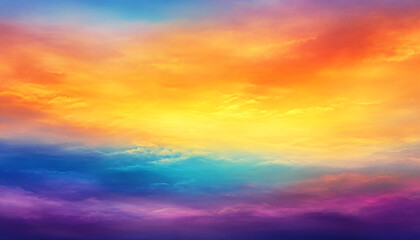 Obraz premium A dreamy sky transitioning from a golden sunset to a full spectrum of rainbow colors, giving off a vibrant yet calming feel