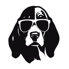 Trendy Basset Hound with Sunglasses Silhouette – Vector Art for Tattoos and Logos on Transparent Background