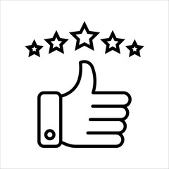 star and hand icon, star rating feedback icon set vector design illustration template, customer review, quality rating vector stroke, on white background.