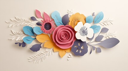 An elegant and sophisticated paper cut rendition of a palette illustration, with delicate flower and leaf cutouts adding a touch of beauty to the overall design.