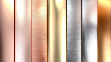 A shiny gradient background set featuring rose gold, silver, and bronze metallic textures, perfect for elegant frames, borders, and label designs, with smooth and reflective foil finishes.
