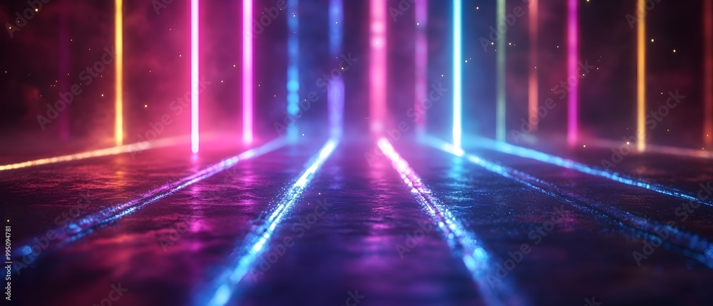 Poster laser beams in holographic projection showcasing the creation of 3d images and virtual environments 