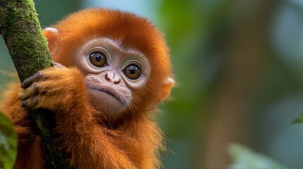 Obraz premium Curious Rainforest Primate s Expressive Portrait Captures Essence of Biodiversity