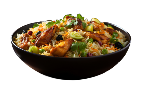 Yummy and delicious biryani keeps isolated on transparent background