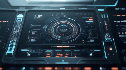 Minimalist futuristic interface design on a muted background with clean lines