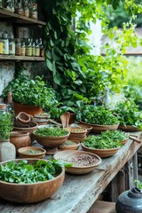 A workshop on herbal remedies and natural wellness in a garden. The hands-on learning promotes healthy living