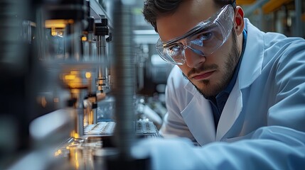 Researcher Analyzing Equipment in Laboratory Setting