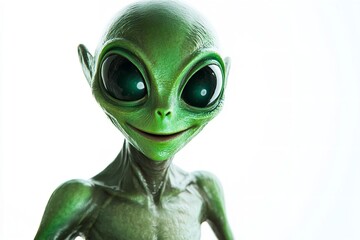 Fototapeta premium A smiling alien stands alone against a white background. Generative Ai