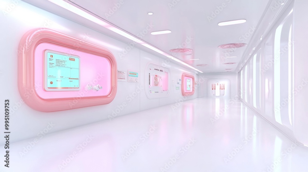 Poster advanced futuristic diagnostic lab with holographic displays in modern high-tech longevity clinic