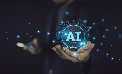 Businessman embraces the benefits of AI technology to innovate, automate tasks, and enhance...