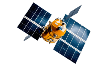 High-tech satellite equipped with solar panels, orbiting Earth, symbolizing advanced technology and space exploration.