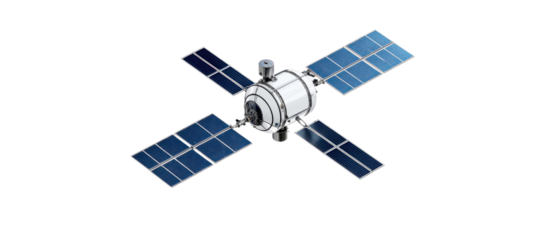 Illustration of a satellite with solar panels, representing space technology and exploration, ideal for educational and scientific use.