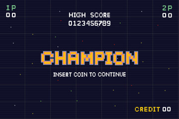 champion.Pixel art background.8 bit game. retro game. for game assets in vector illustrations. Retro Futurism Sci-Fi Background. glowing neon grid. and stars from vintagsynwap table1 start new