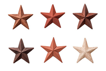 Obraz premium Set of decorative wooden stars in various colors and textures, perfect for home decor and festive arrangements.