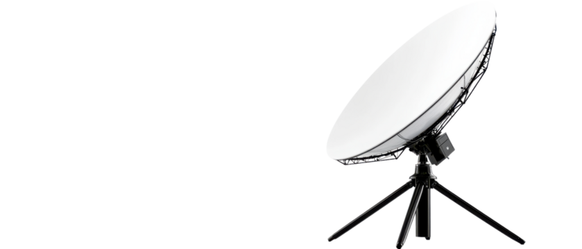 Satellite dish on a tripod, designed for high-quality signal reception and broadcasting in modern telecommunications.