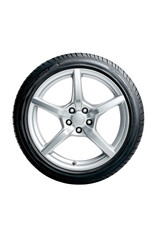 Sleek silver alloy wheel with tire, perfect for automotive projects and detailed vehicle design.