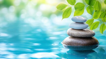 Obraz premium Dive into the bliss of crystalclear pool water, surrounded by rocks, greenery, and illuminated by sunshines gentle glow.