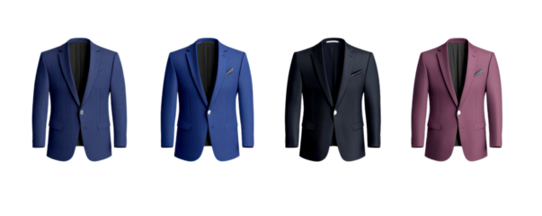 Stylish collection of men's blazers in blue, black, and burgundy hues for formal and casual occasions.