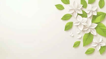 Discover the beauty of origami jasmine flowers and green leaves, perfect for spring decor and minimalist art designs.