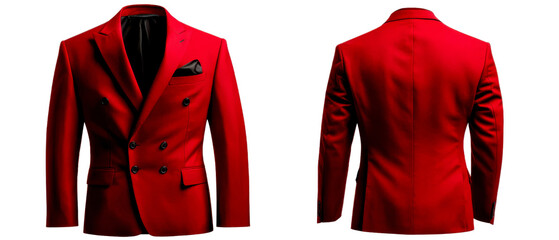 Stylish red blazer showcasing front and back views, perfect for formal occasions and fashion events.