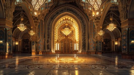 Ornate Interior of a Grand Mosque