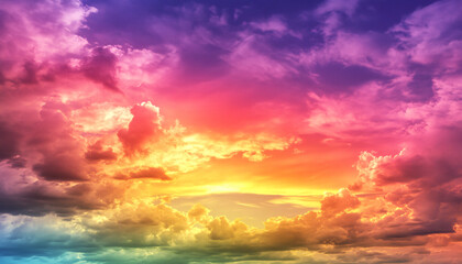 Obraz premium A dreamy sky transitioning from a golden sunset to a full spectrum of rainbow colors, giving off a vibrant yet calming feel