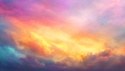 Obraz premium A dreamy sky transitioning from a golden sunset to a full spectrum of rainbow colors, giving off a vibrant yet calming feel