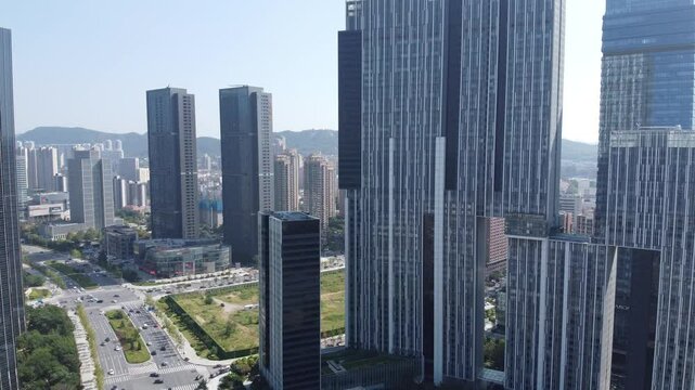 Aerial view of dalian port and financial center 