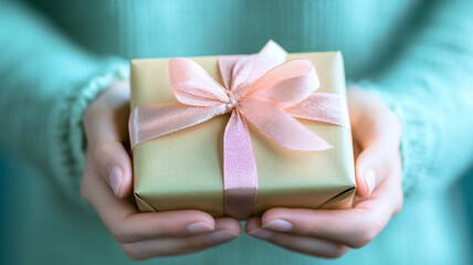 A person holds a beautifully wrapped gift in celebration of Giving Tuesday