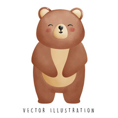 Naklejka premium Classic Bear Standing Upright - Minimalist Water Color Design
