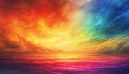 Obraz premium A dreamy sky transitioning from a golden sunset to a full spectrum of rainbow colors, giving off a vibrant yet calming feel