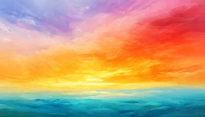 Obraz premium A dreamy sky transitioning from a golden sunset to a full spectrum of rainbow colors, giving off a vibrant yet calming feel