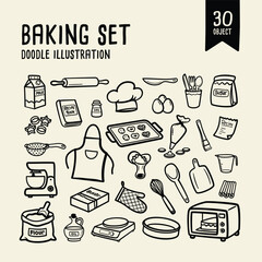 baking set vector illustration, outline illustration style, doodle illustration