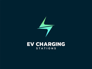 Electric vehicle charging with letter S Lightning Bolt Symbol logo vector design concept. EV charging logotype symbol for Electric Car, EV station, ui, business, infographic, web, clean energy, tech.