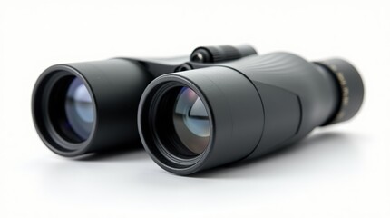 Black binoculars isolated on white background for observation
