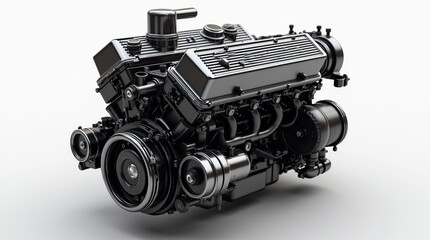 Obraz premium High detail black car engine isolated on white background