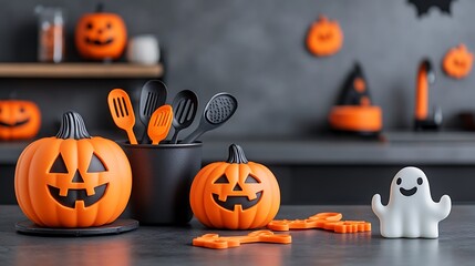 Playful Halloween Kitchen Scene with Fun Decor Items